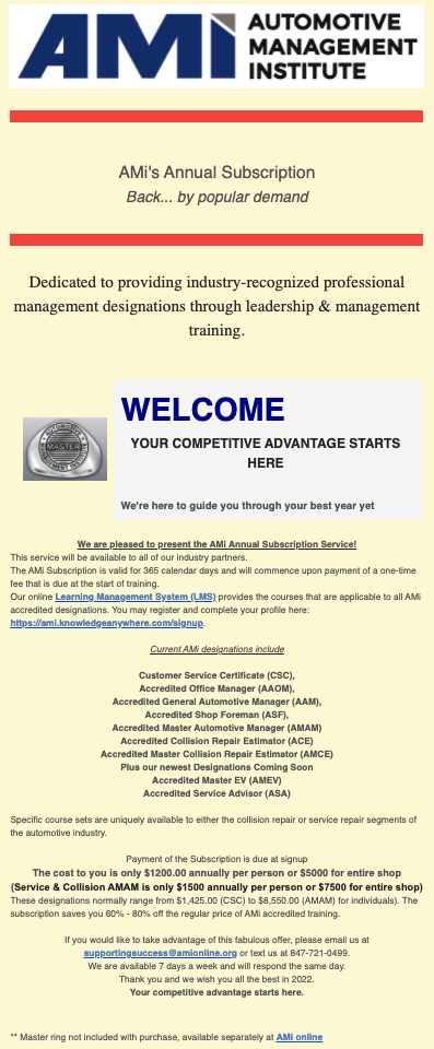 AMi Subscription Service | Automotive Management Institute